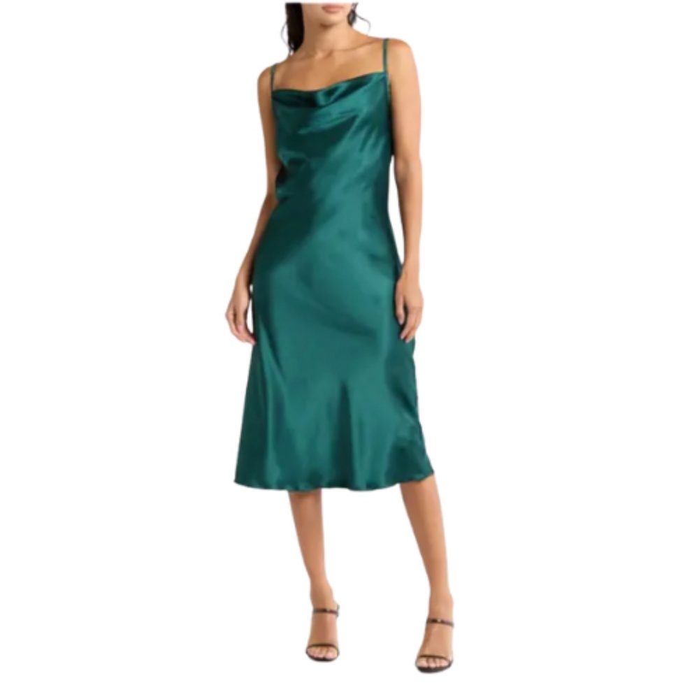 Bebe Teal Satin Slip Dress Sz M Cowl Neck Midi Dopamine Soft Glam Cocktail